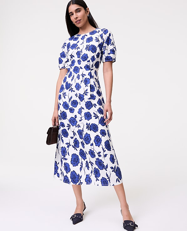 Floral Linen Blend Midi Dress