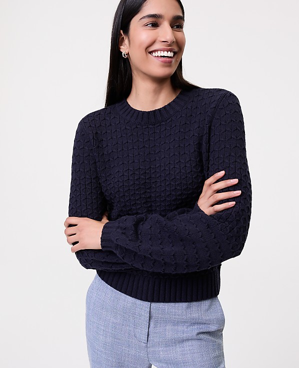 Honeycomb Cable Crew Neck Sweater