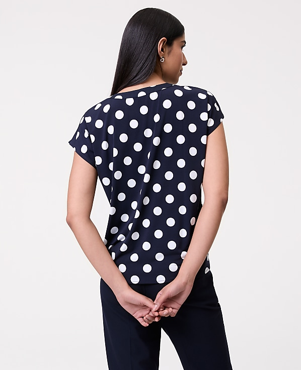 Dotted Mixed Media Pleat Front Top