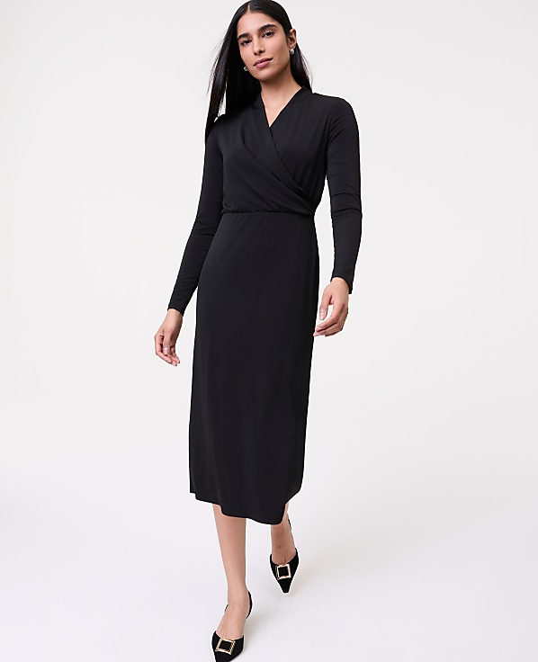 Draped Knit Midi Sheath Dress