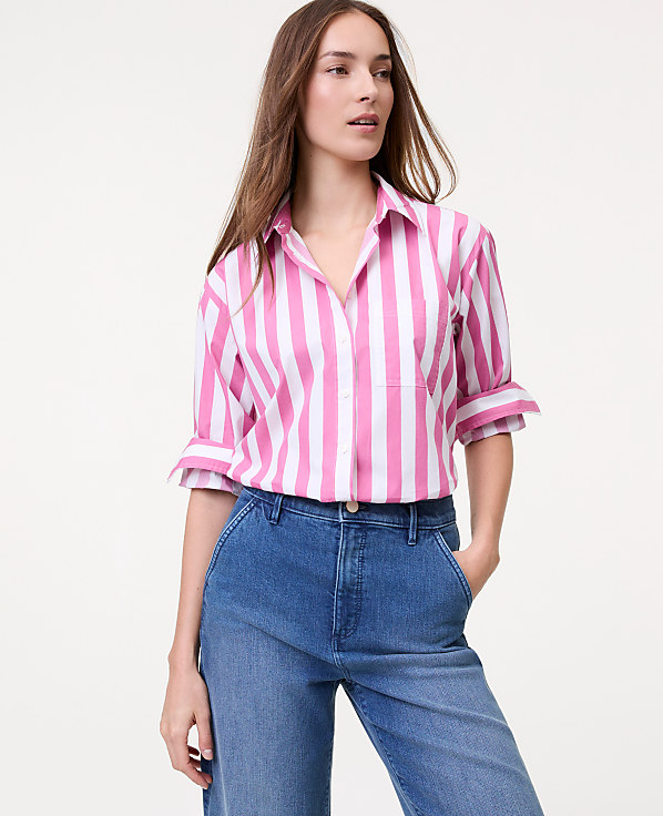 Petite Weekend Striped Oversized Shirt