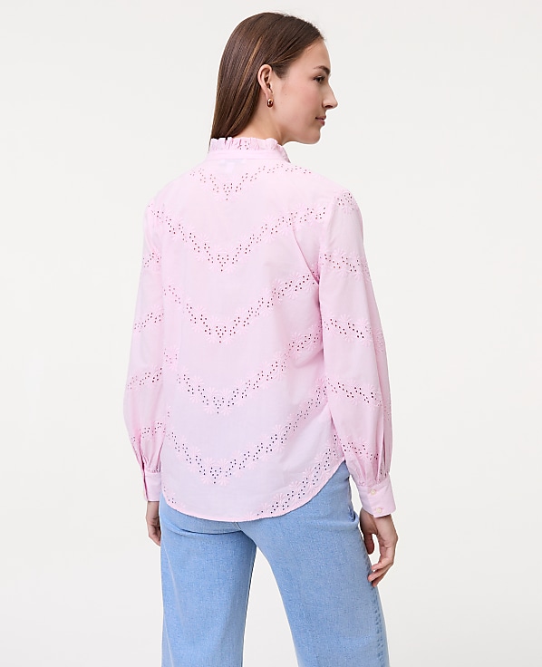 Petite Weekend Eyelet Ruffle Collar Shirt