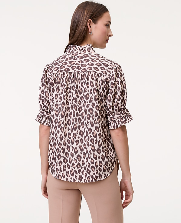 Animal Print Ruffle Collar Shirt