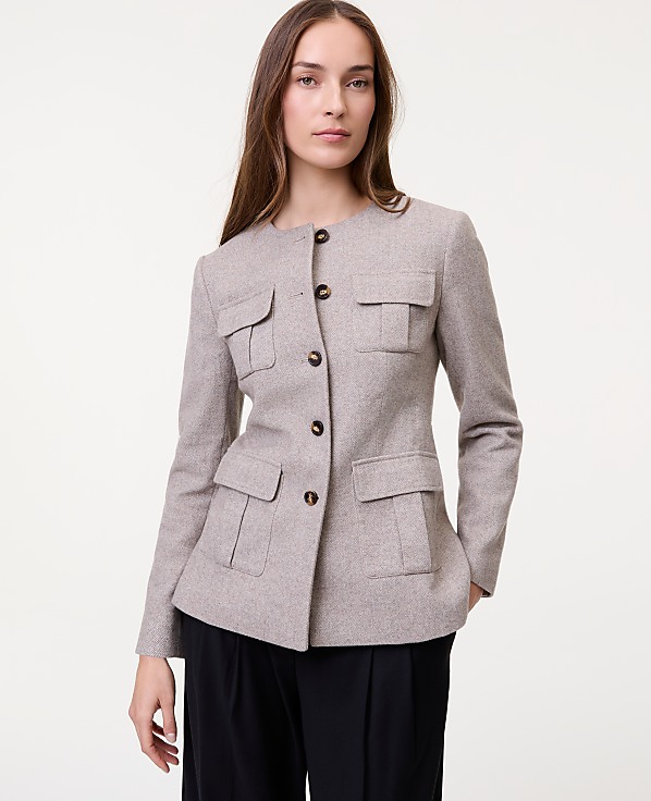 The Fitted Crew Neck Jacket in Herringbone