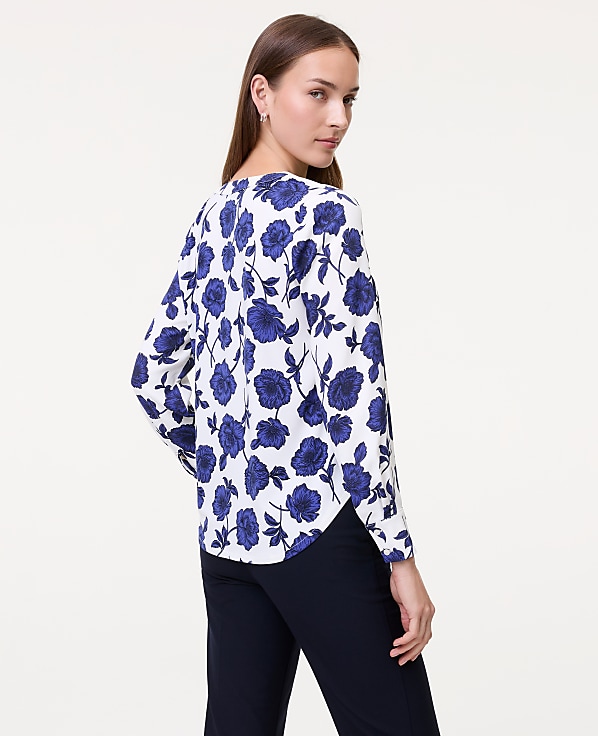 Floral Mixed Media Pleat Front Top