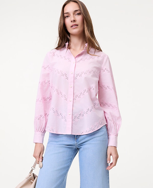 Weekend Eyelet Ruffle Collar Shirt