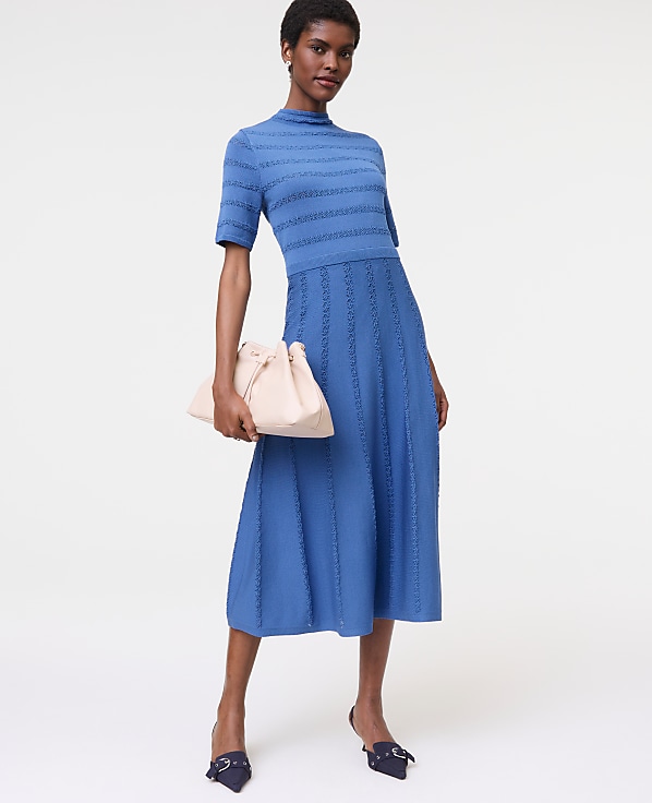 Pointelle Mock Neck Sweater Dress
