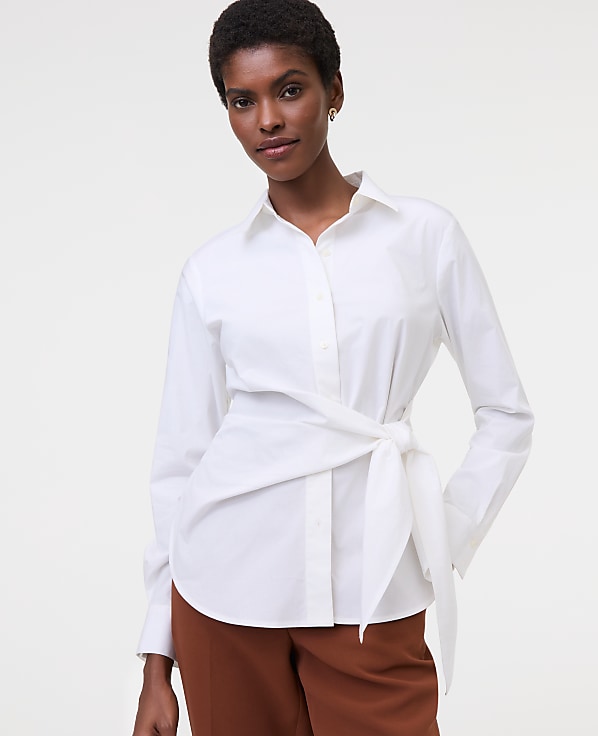 Petite Tie Waist Button Down Shirt