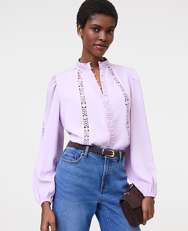 Petite Lace Trim Blouse