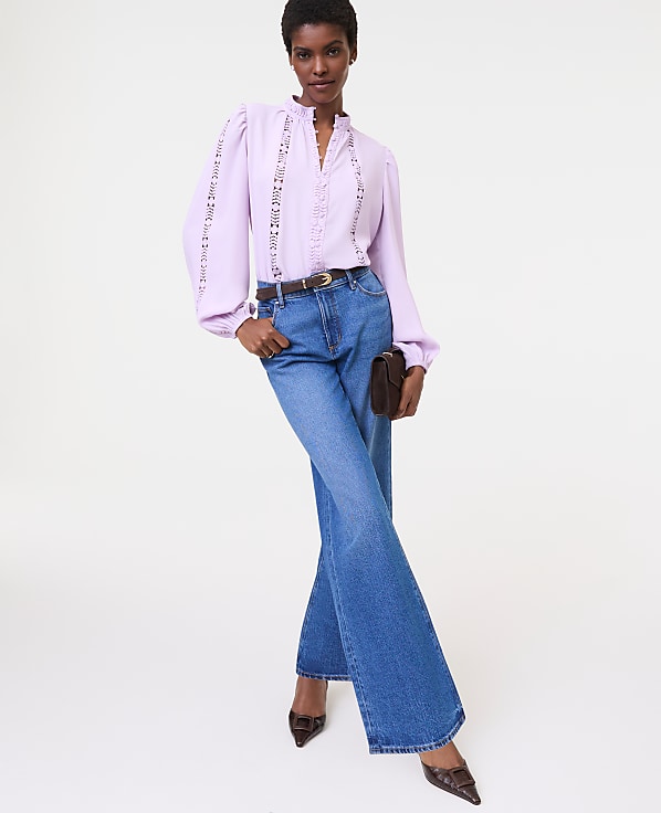 Petite Lace Trim Blouse