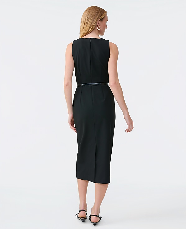 The Belted Crew Neck Sheath Dress in Seasonless Stretch