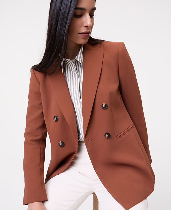 The Petite Double Breasted Blazer in Textured Crepe