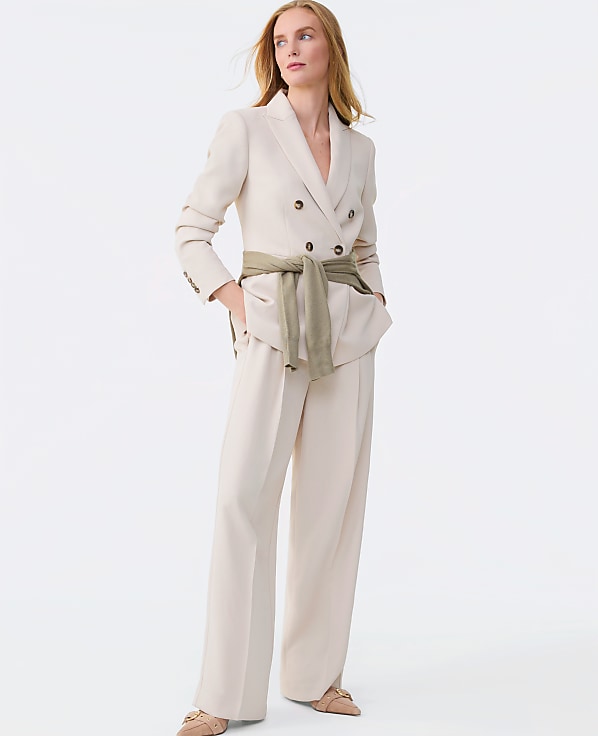 The Pleated Straight Pant in Textured Crepe