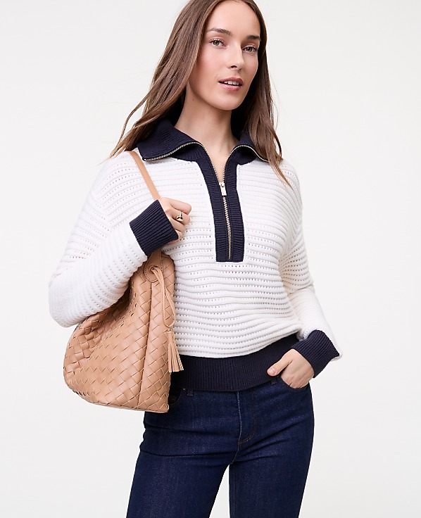 Weekend Striped Half-Zip Sweater