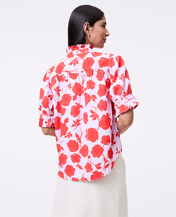 Petite Floral Ruffle Collar Shirt