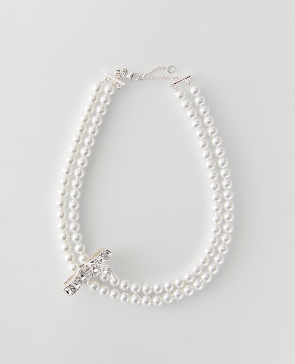 Double Wrap Pearl Bow Necklace