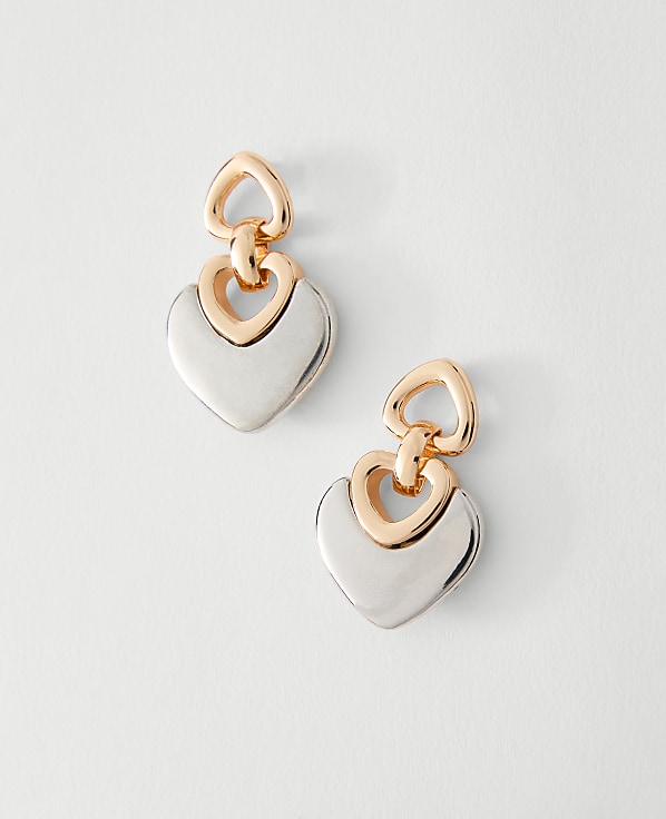 Mixed Metal Heart Drop Earrings