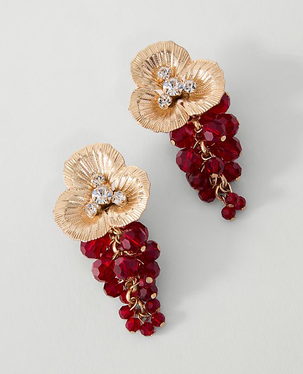 Beaded Flower Tassel Drop Earrings