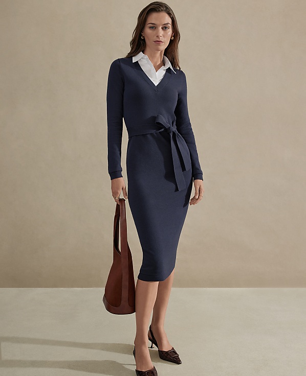 Layered Belted Sweater Midi Dress