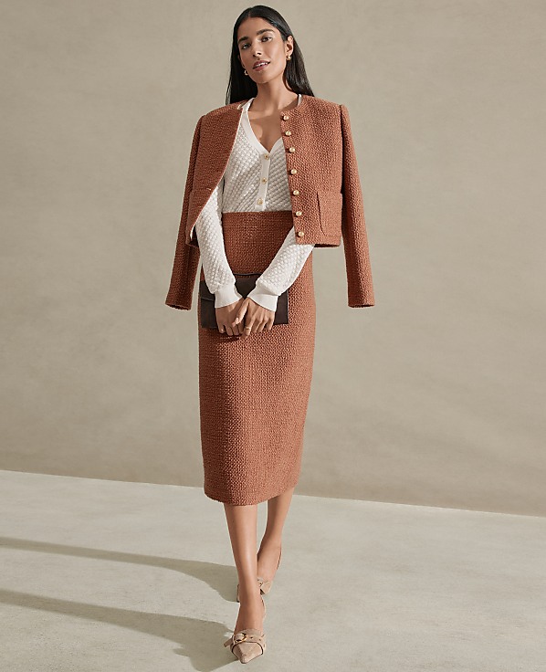 The Petite Column Midi Skirt in Tweed