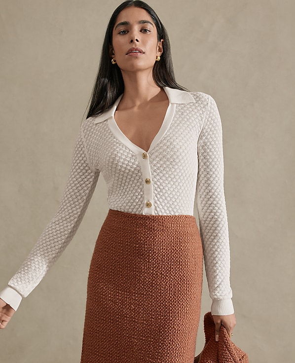 Pointelle Polo Sweater