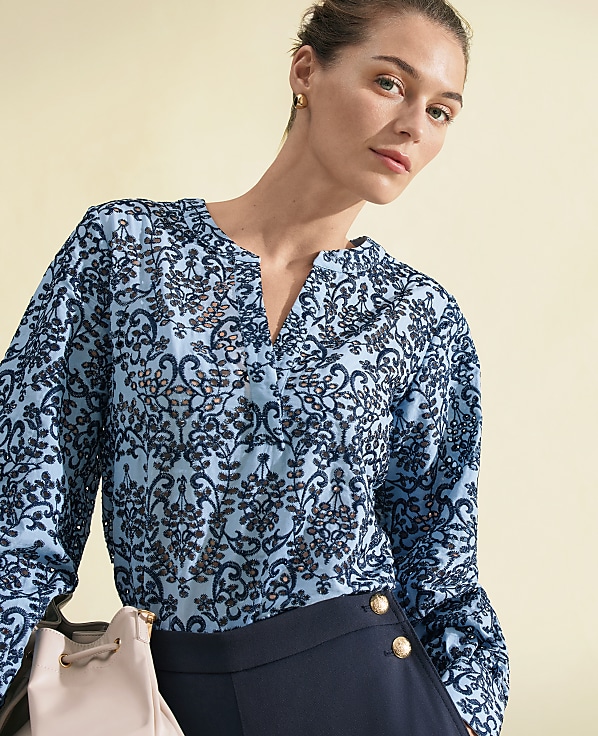 Petite Embroidered Floral Blouse