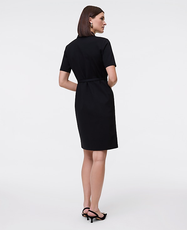 Petite Ponte Belted Flare Dress