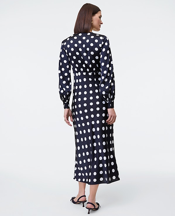 Petite Satin Dotted Midi Dress