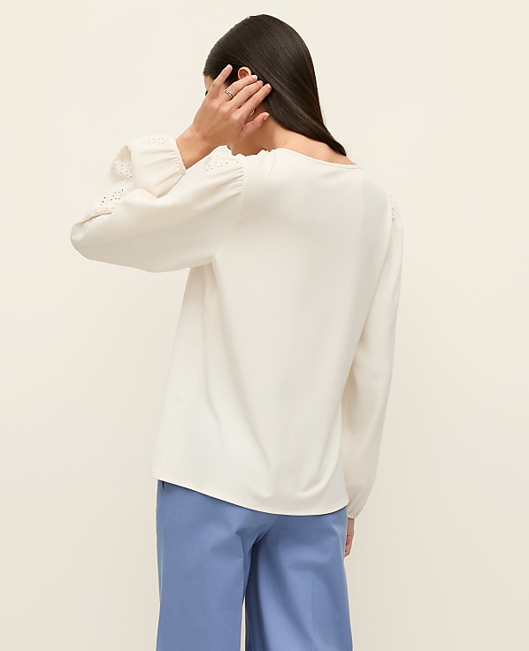 Petite Mixed Media Embroidered Blouse