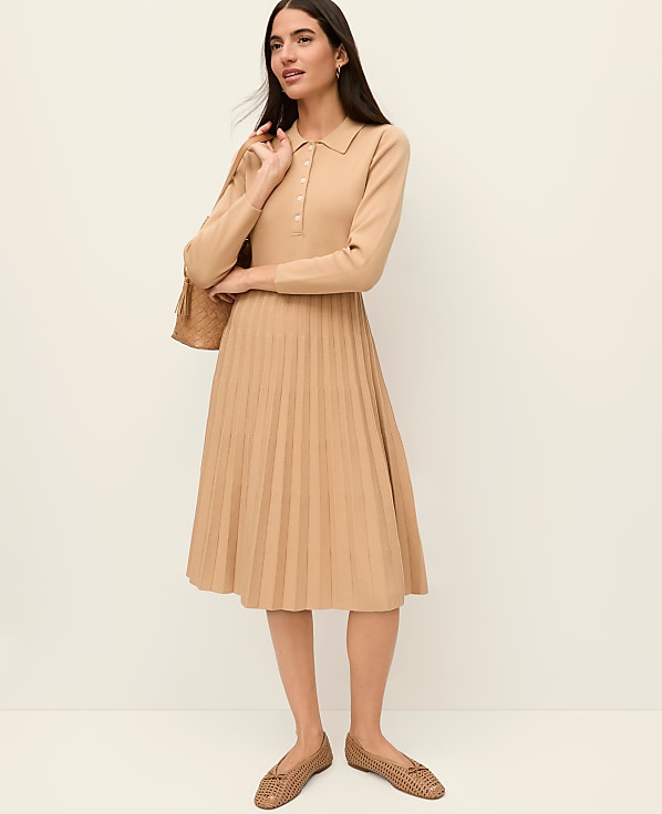 Pleated Polo Midi Dress