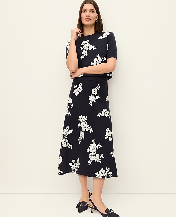 Floral Jacquard Midi Skirt