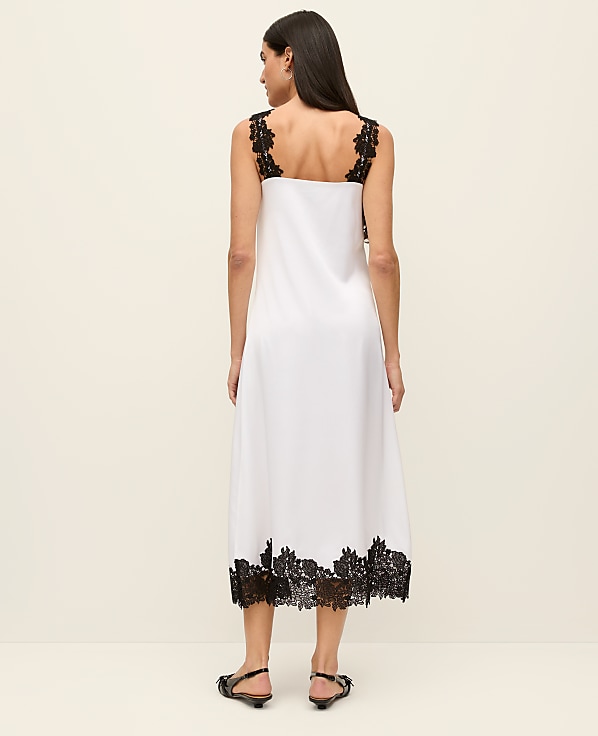 Lace Trim Satin Slip Midi Dress