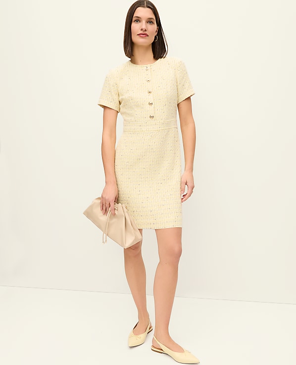 Tweed Button Shift Dress