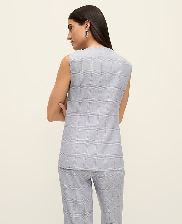 The Long Crew Neck Vest in Plaid