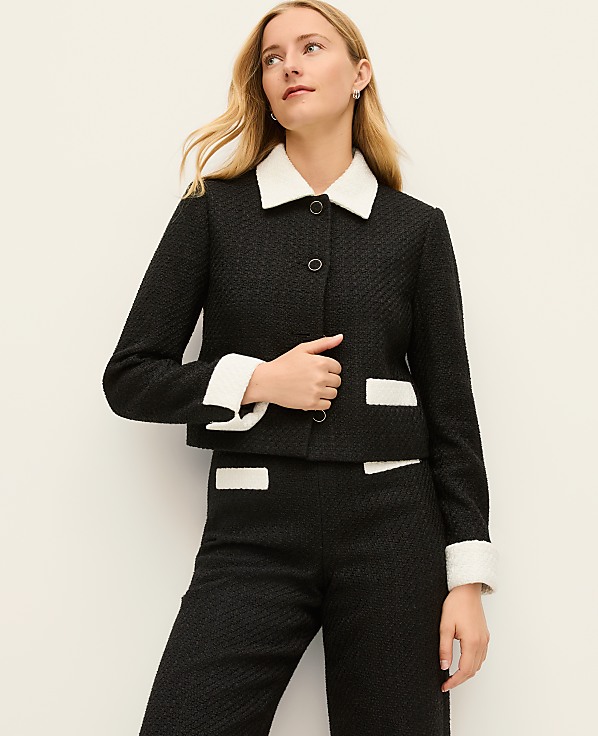 Petite Contrast Trim Tweed Jacket