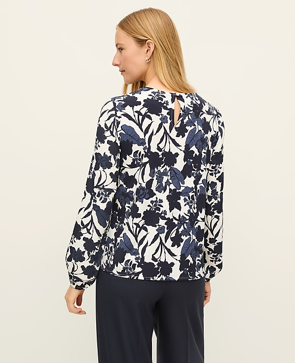 Floral Pleated Front Mixed Media Blouse