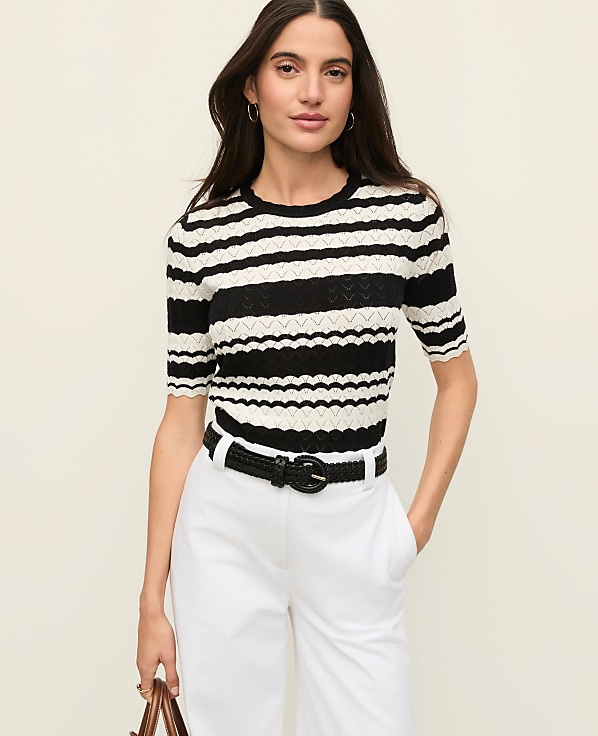Petite Striped Pointelle Sweater Tee