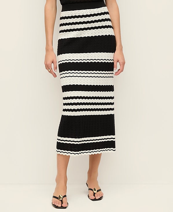 Petite Striped Woven Midi Skirt