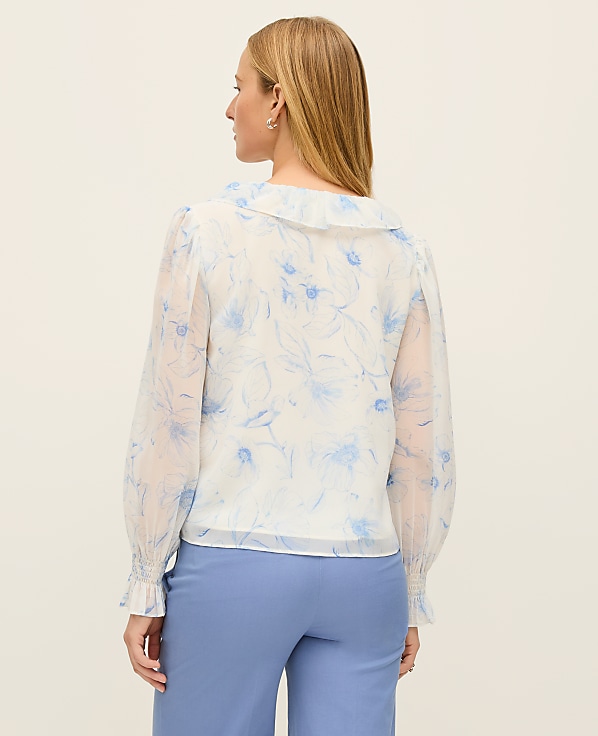 Floral Ruffle Trim Blouse