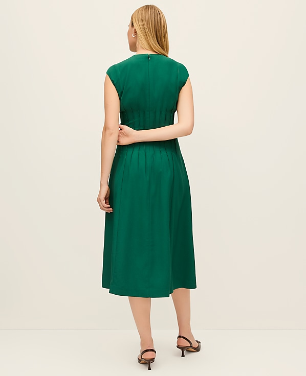 Pintuck Flare Midi Dress