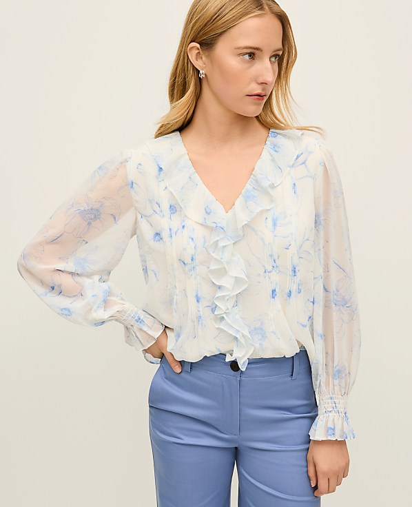 Floral Ruffle Trim Blouse