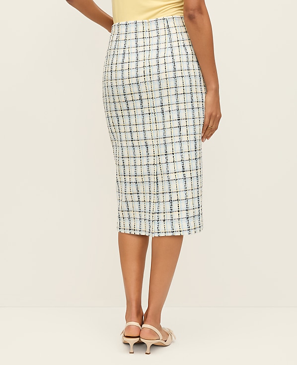 The Petite Column Midi Skirt in Plaid Tweed