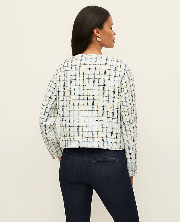 The Petite Crew Neck Jacket in Plaid