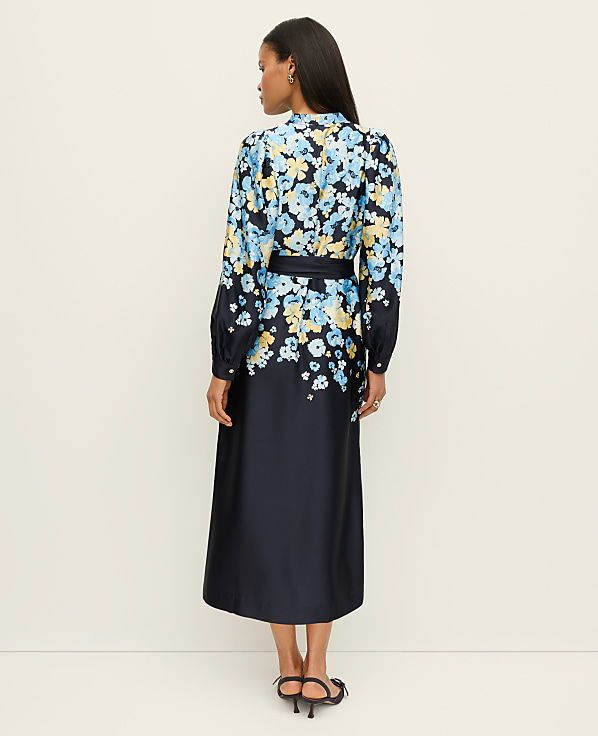 Petite Floral Satin Midi Shirtdress