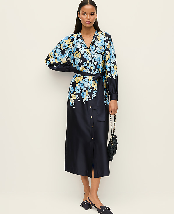 Petite Floral Satin Midi Shirtdress