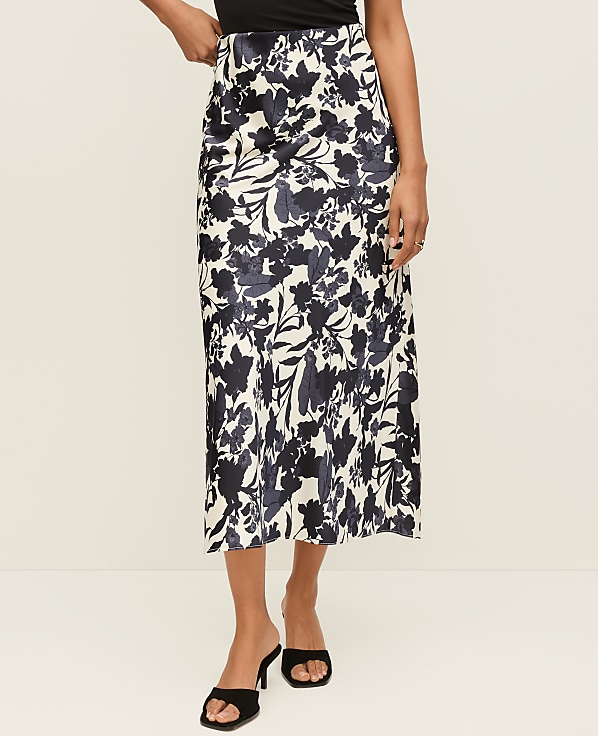 Floral Satin Midi Slip Skirt