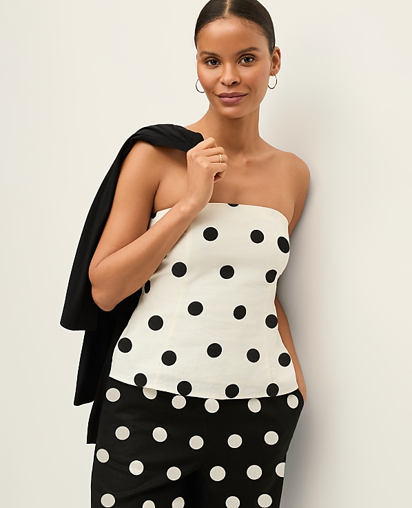 Petite Dotted Strapless Linen Blend Top