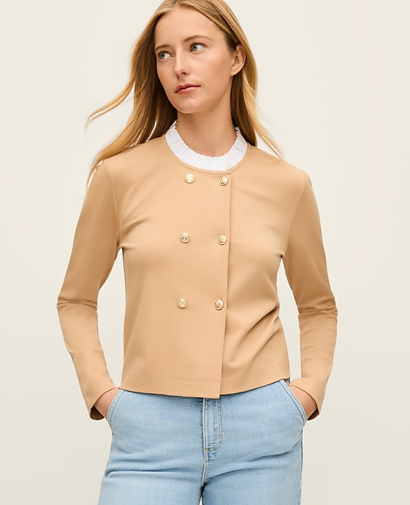 Petite Ruffle Collar Knit Jacket