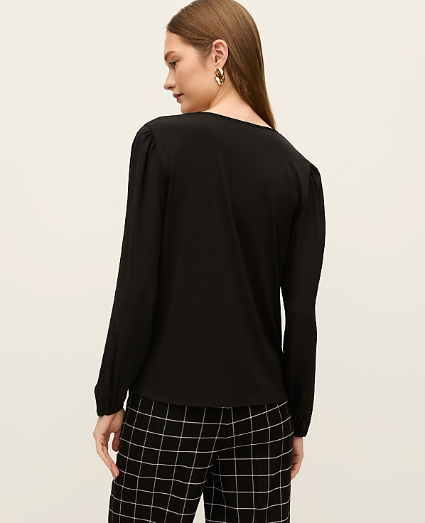 Petite Mixed Media Embroidered Blouse