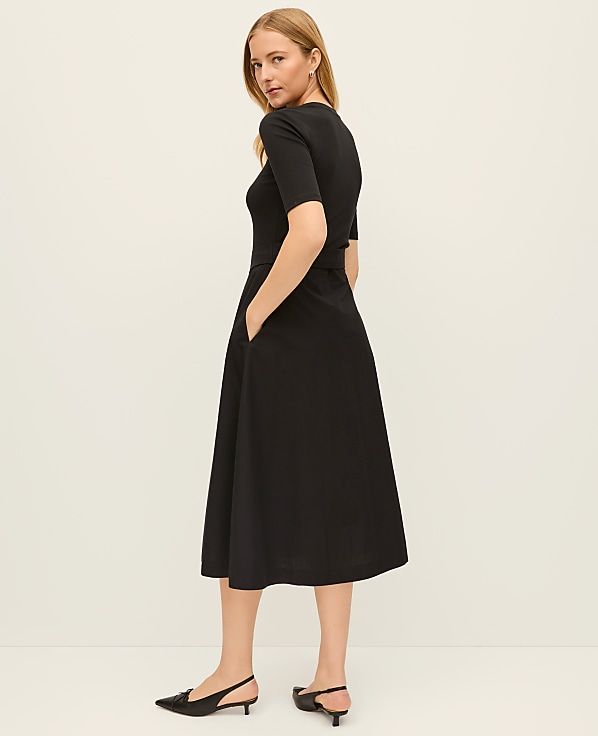 Petite Mixed Media Flare Midi Dress